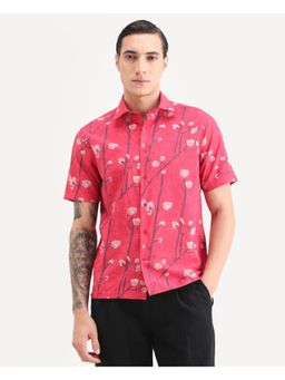 Rare Rabbit - Mens Naton Light Red Viscose Blend Fabric Printed Shirt