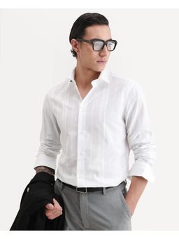 Rare Rabbit - Mens Dobbler White Cotton Fabric Regular Fit Striped Shirt