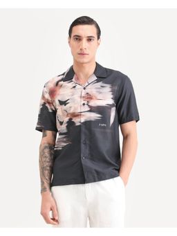 Rare Rabbit - Mens Xava Black Cotton Fabric Regular Fit Floral Print Shirt