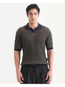 Rare Rabbit - Mens Dot Navy Blue Cotton Fabric Polo T-shirt