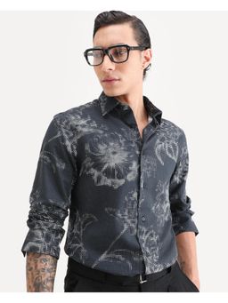 Rare Rabbit - Mens Xald Black Cotton Blend Fabric Floral Print Shirt