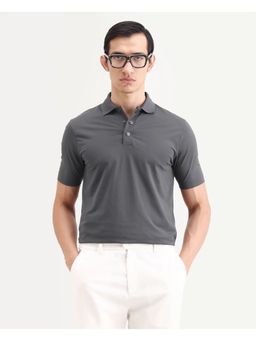 Rare Rabbit - Mens Tang-S26 Grey Cotton Blend Regular Fit Plain Polo T-shirt