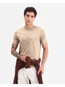Rare Rabbit - Mens Spear Dusky Beige Cotton Regular Fit Graphic Print T-shirt