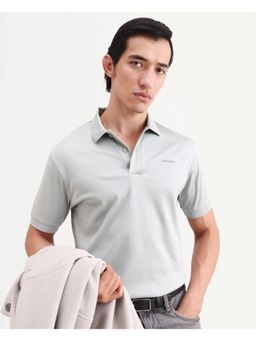 Rare Rabbit - Mens Row-S26 Dusky Green Cotton Regular Fit Plain Polo T-shirt