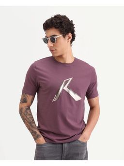 Rare Rabbit - Mens Renz Dusky Purple Cotton Blend Regular Fit Graphic Print T-shirt