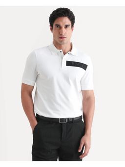 Rare Rabbit - Mens Remo-S26 White Cotton Blend Regular Fit Plain Polo T-shirt