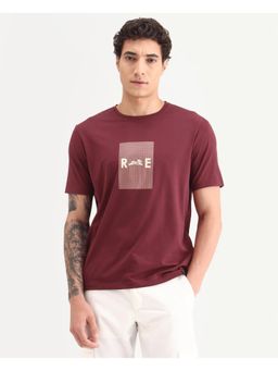 Rare Rabbit - Mens Outi Dark Red Cotton Blend Regular Fit Graphic Print T-shirt