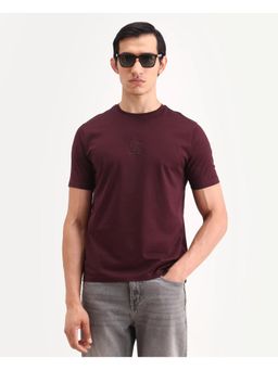 Rare Rabbit - Mens Ject-S26 Maroon Cotton Regular Fit Embroidered T-shirt
