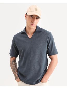 Rare Rabbit - Mens Jawal-S26 Grey Cotton Blend Regular Fit Plain Polo T-shirt
