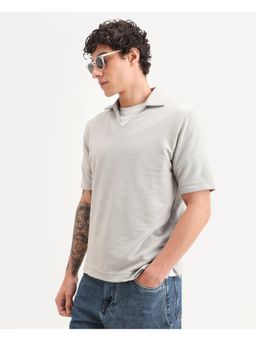 Rare Rabbit - Mens Jawal-S26 Light Beige Cotton Blend Regular Fit Plain Polo T-shirt