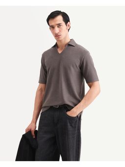 Rare Rabbit - Mens Jawal-S26 Dusky Taupe Cotton Blend Regular Fit Plain Polo T-shirt