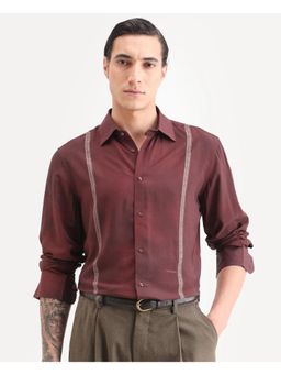 Rare Rabbit - Mens Iqra Dusky Maroon Viscose Fabric Regular Fit Shirt