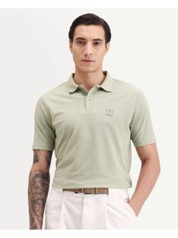 Rare Rabbit - Mens Gamor Pastel Green Cotton Blend Regular Fit Plain Polo T-shirt