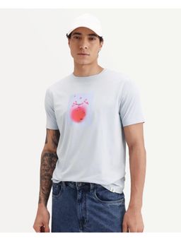 Rare Rabbit - Mens Buv Light Blue Cotton Blend Regular Fit Graphic Print T-shirt