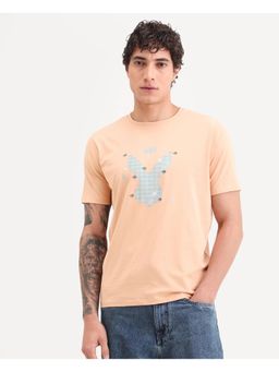 Rare Rabbit - Mens Anc Peach Cotton Blend Regular Fit Graphic Print T-shirt