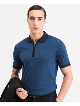 Rare Rabbit - Mens Trij Blue Polyester Blend Fabric Regular Fit Plain Polo T-shirt