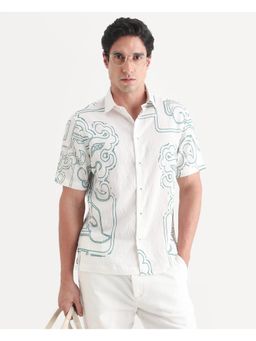Rare Rabbit - Mens Embi White Viscose Fabric Regular Fit Printed Shirt