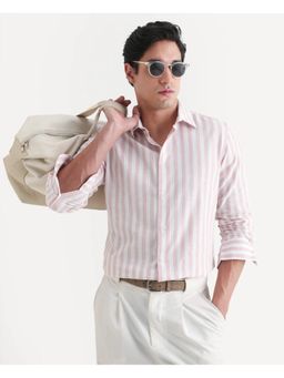 Rare Rabbit - Mens Denny Pink Cotton Fabric Regular Fit Striped Shirt