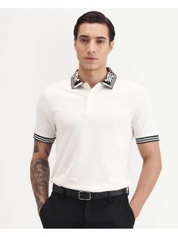 Rare Rabbit - Mens Axeo White Cotton Blend Fabric Regular Fit Plain Polo T-shirt