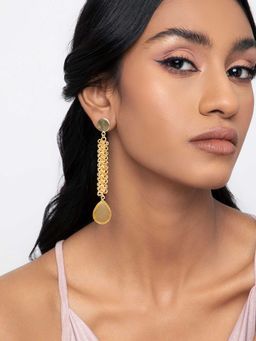 Indya - Gold Yellow Stone Tear Drop Dangler Earrings