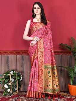 Odette - Silk Pink Woven Saree with Unstitched Blouse
