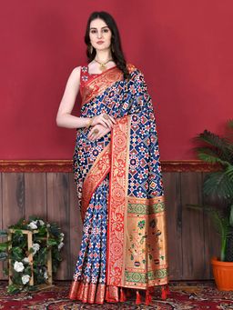Odette - Silk Blue Woven Saree with Unstitched Blouse