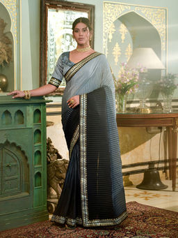 Odette - Chinon Grey Embroidered Saree with Unstitched Blouse