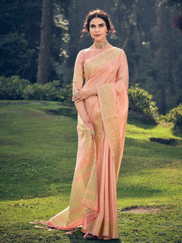 Odette - Peach Linen Woven Saree with Unstitched Blouse