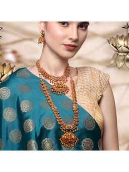 Yellow Chimes - Gold Plated Traditional Temple Antique Necklace Set with Earrings