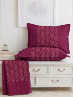 the White Moss - Wine 250Tc Pure Cotton Reactive King Bedsheet With 2 Pillow Covers