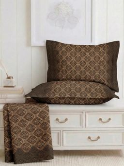 the White Moss - Brown 250Tc Pure Cotton Reactive King Bedsheet With 2 Pillow Covers