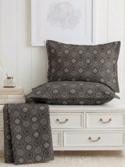 the White Moss - Grey 250Tc Pure Cotton Reactive King Bedsheet With 2 Pillow Covers