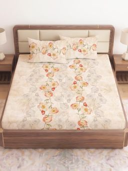 CHHAVI INDIA - Beige Vintage Floral King 210 TC Microfiber Bedsheet with 2 Pillow Covers