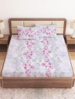 CHHAVI INDIA - Lavender Vintage Floral King 210 TC Microfiber Bedsheet with 2 Pillow Covers