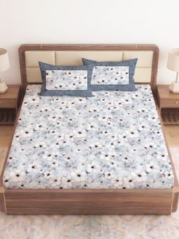 CHHAVI INDIA - Grey Floral Bloom King Microfiber Bedsheet with 2 Pillow Covers