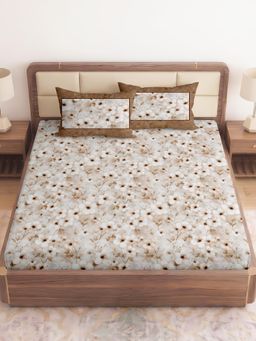 CHHAVI INDIA - Brown Floral Bloom King Microfiber Bedsheet with 2 Pillow Covers