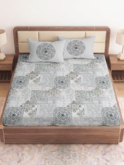 CHHAVI INDIA - Grey Vintage Medallion King Microfiber Bedsheet with 2 Pillow Covers