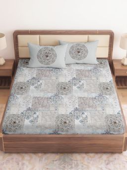 CHHAVI INDIA - Grey Vintage Medallion King Microfiber Bedsheet with 2 Pillow Covers