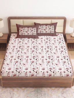 CHHAVI INDIA - Maroon King Floral 210 TC Microfiber Bedsheet with 2 Pillow Covers