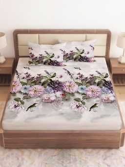 CHHAVI INDIA - Beige King Floral 210 TC Microfiber Bedsheet with 2 Pillow Covers
