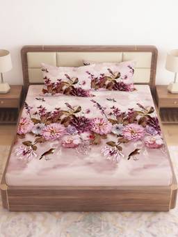 CHHAVI INDIA - Pink King Floral 210 TC Microfiber Bedsheet with 2 Pillow Covers