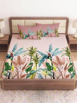 CHHAVI INDIA - Pink Tropical Bliss King Microfiber Bedsheet with 2 Pillow Covers