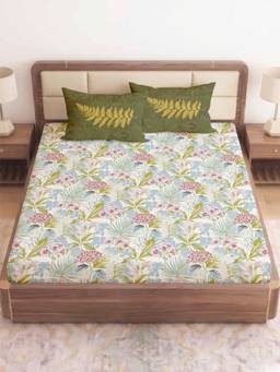 CHHAVI INDIA - Green Botanical Floral King 210 TC Microfiber Bedsheet with 2 Pillow Covers
