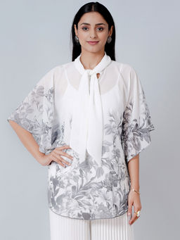 First Resort by Ramola Bachchan - Grey Floral Top