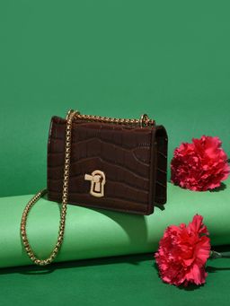 Haute Sauce - Brown Textured Pu Structured Sling Bag