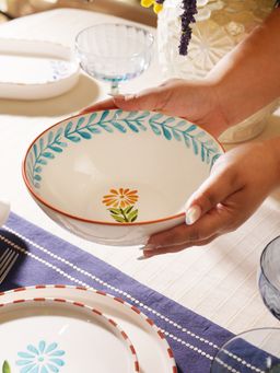 Pure Home + Living - Orange & Blue Hand Painted Serving Bowl