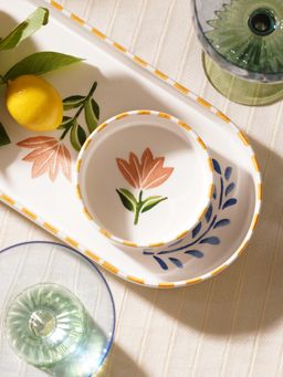 Pure Home + Living - Orange & White Hand Painted Side Platter Bowls (Pack of 2)