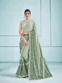 Odette - Sea Green Lycra Saree with Unstitched Blouse