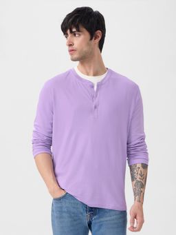 The Souled Store - Originals Solids Light Lavender Men Supima Henley T-Shirt