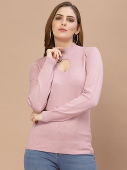 Mafadeny - Women Pink Pullover with Solid Detail Top